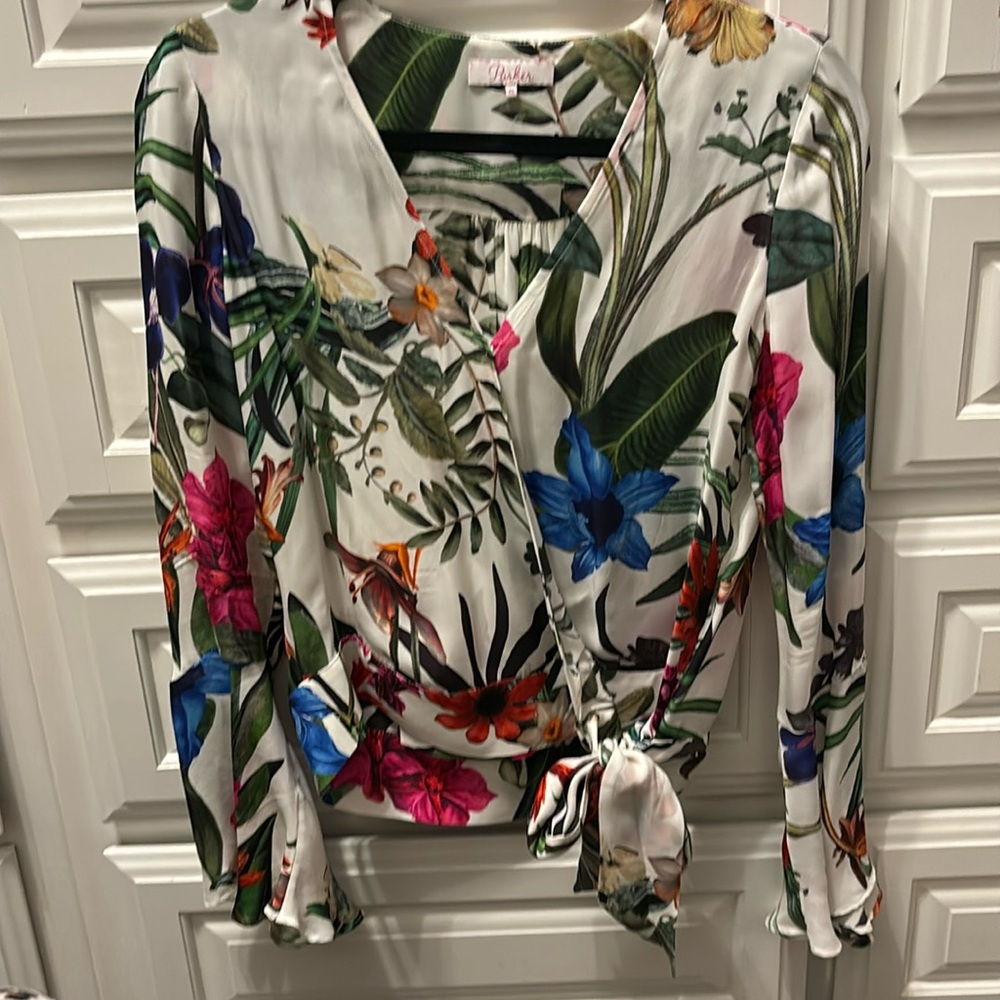 Parker Tropical Wrap Blouse, XS